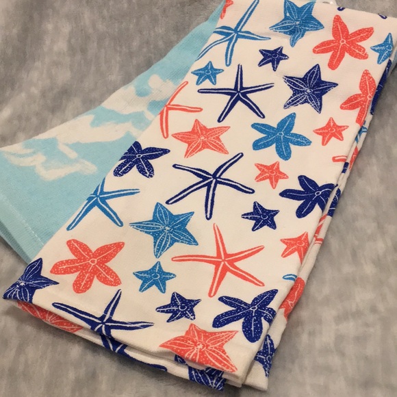 Beach Starfish Celebrate Anericana Kitchen Towel Set if Two NWT %100 Cotton - Picture 11 of 12